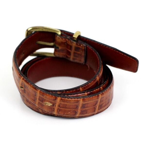 CROCO EMBOSSED BROWN GENUINE LEATHER 1 1/8"Wd CASUAL DRESS MEN'S BELT Sz 32 (R60 - Picture 4 of 12